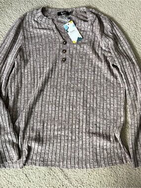 Sunbs Women's Long-Sleeve Ribbed Henley in lavender grey